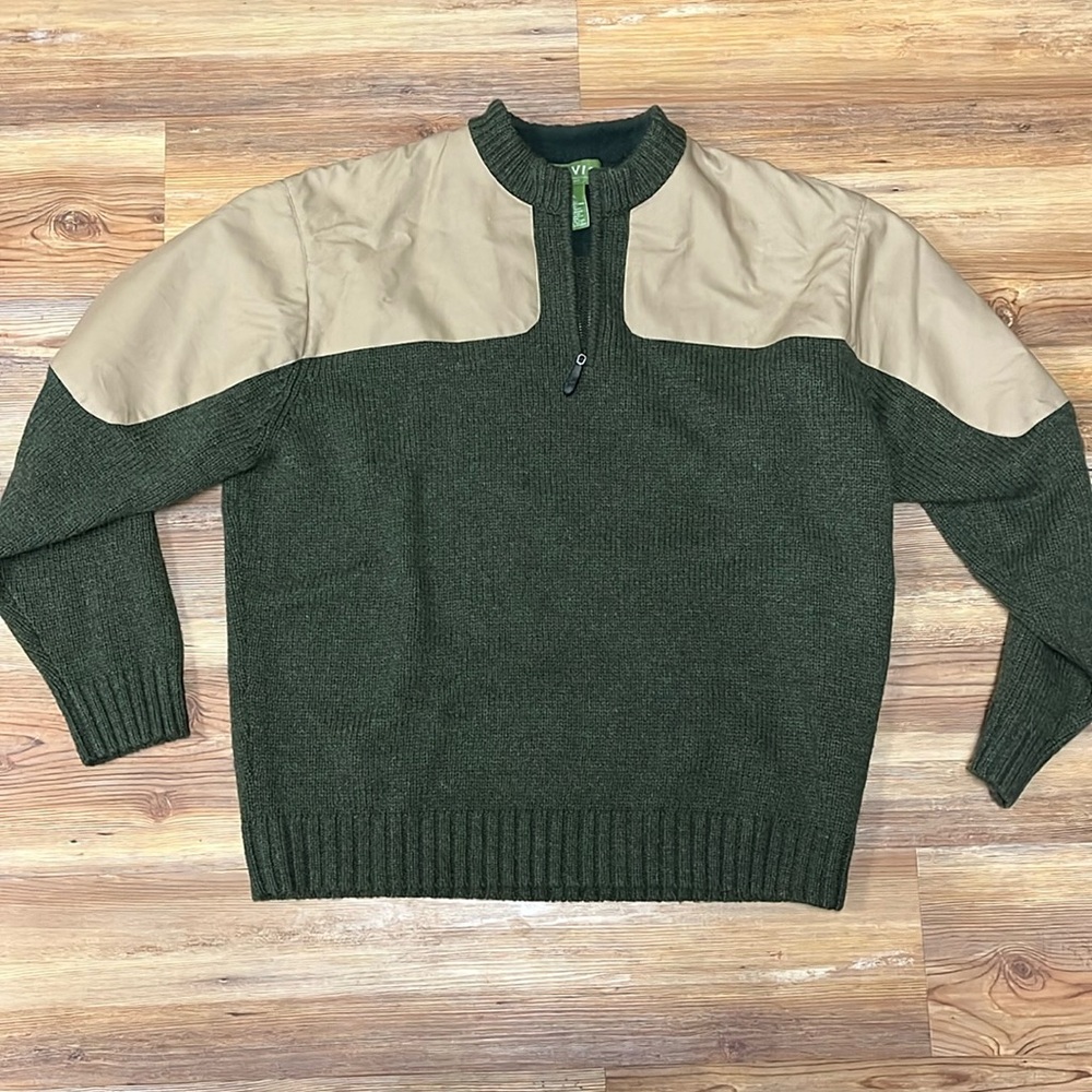 ORVIS Olive Green Men's 100% Shetland Wool Shooting 1/2 Zip Pullover  Size XL